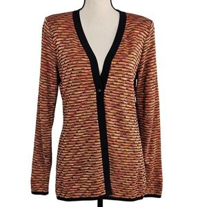 Misook Knit Vintage Cardigan Women XS Orange Yellow Striped V-Neck FLAWS